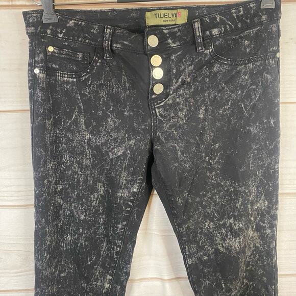 TwelveK New York Black Acid Wash Button Fly Skinny Jeans Size Large - Picture 2 of 6
